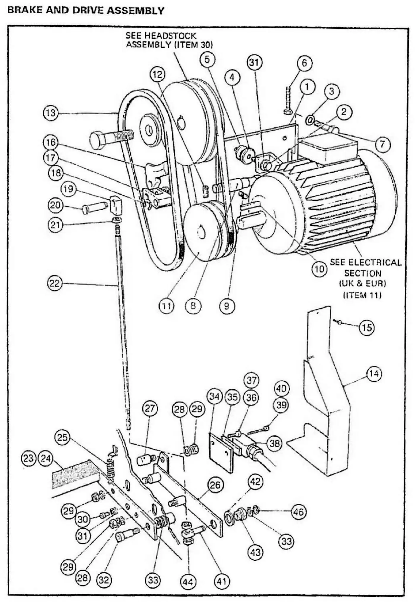 Harrison M300 brake and drive assembly exploded parts diagram