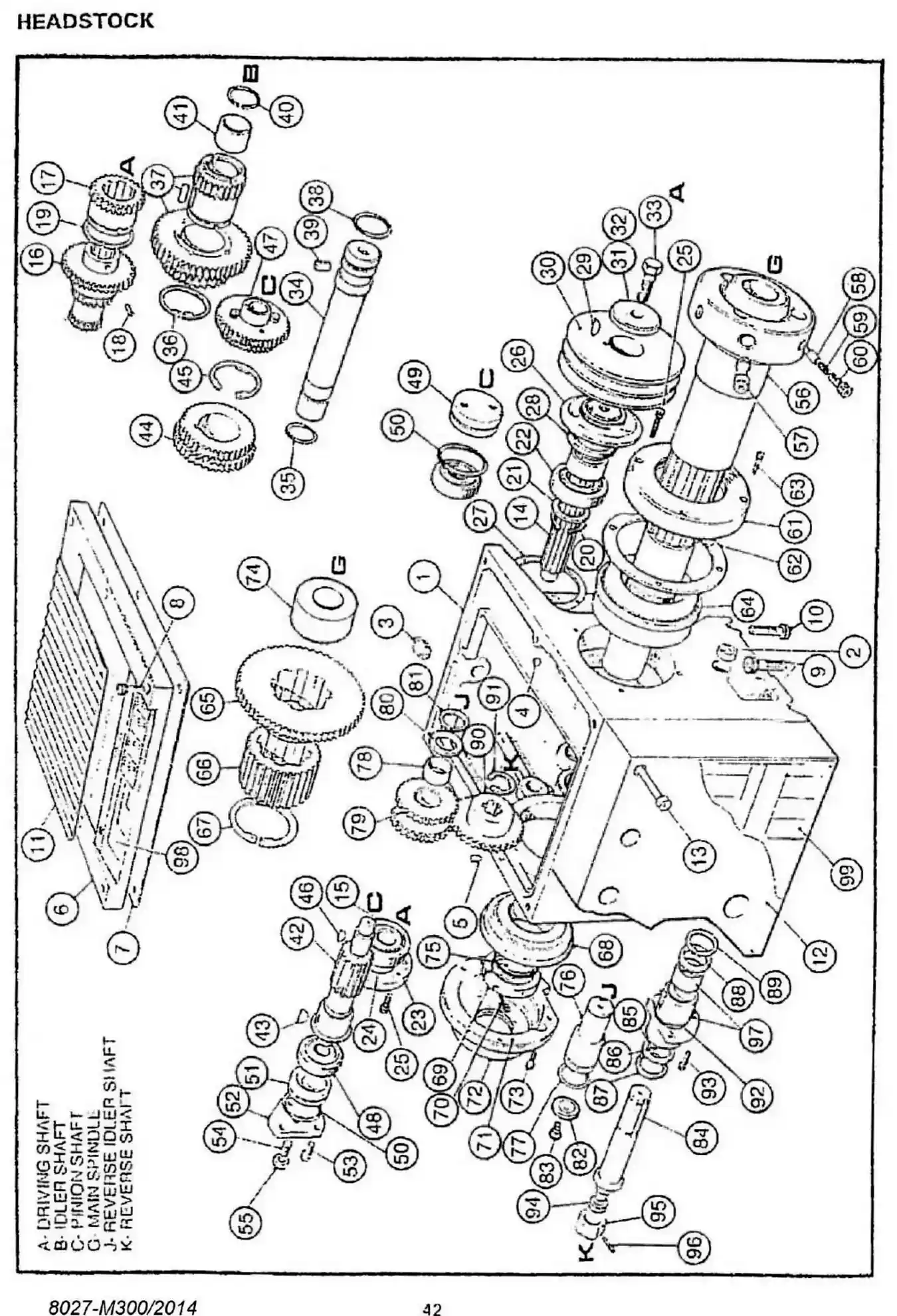 Harrison M300 headstock exploded parts diagram