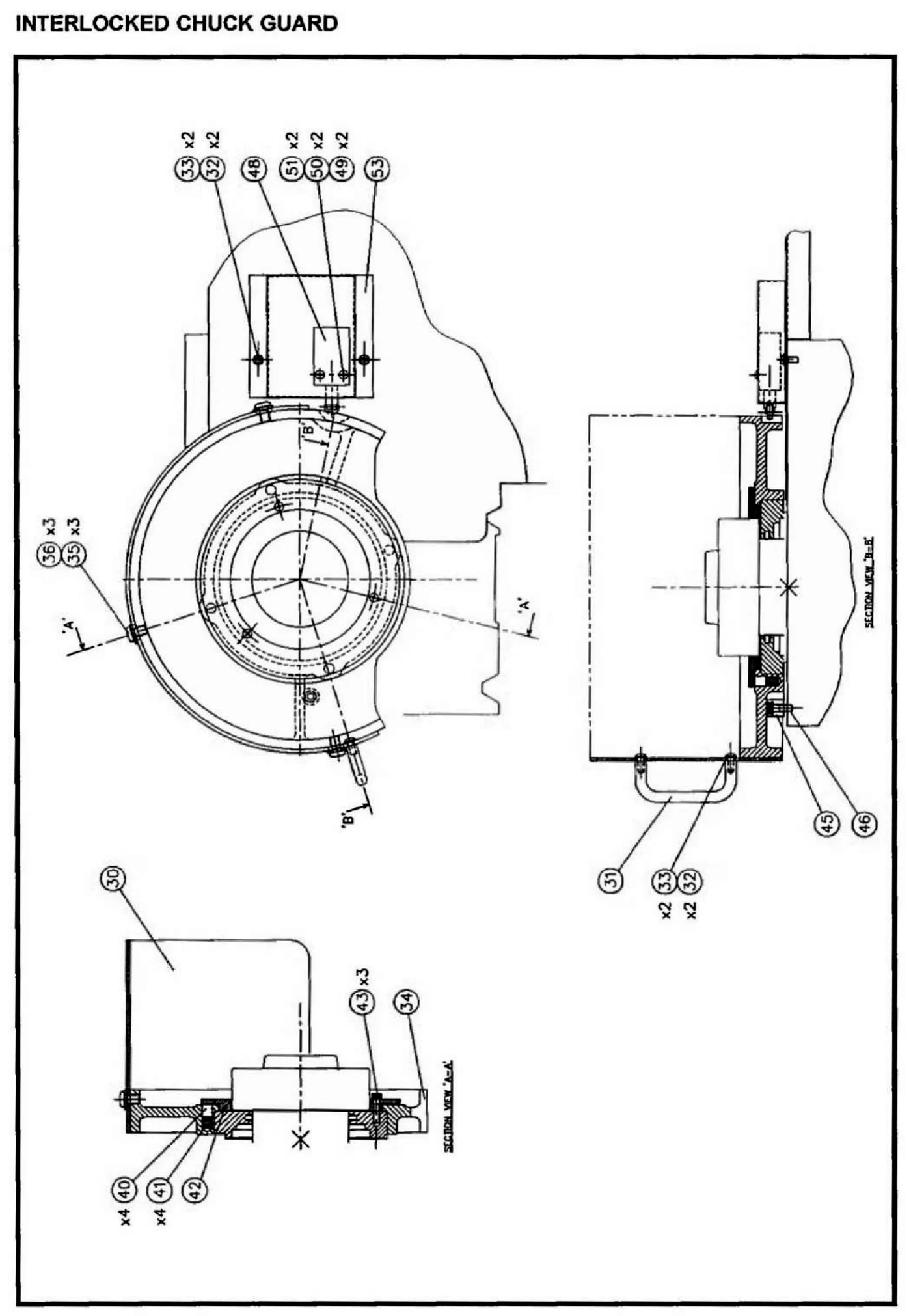 Harrison M300 interlocked chuck guard exploded parts diagram