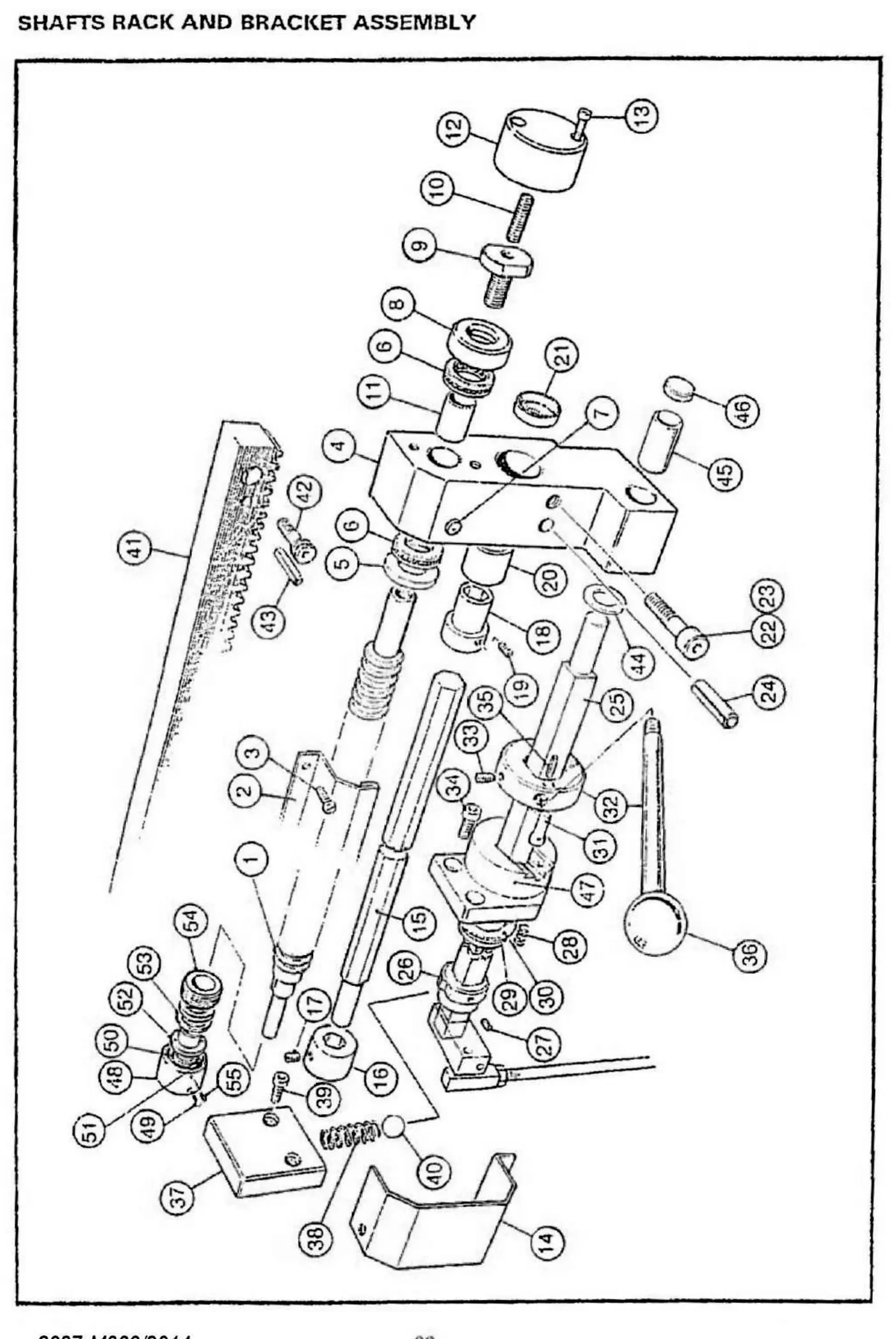 Harrison M300 shaft, rack and bracket assembly exploded parts diagram
