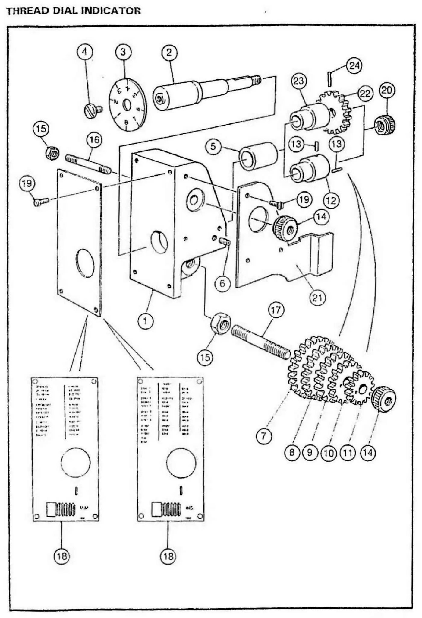 Harrison M300 thread dial indicator exploded parts diagram